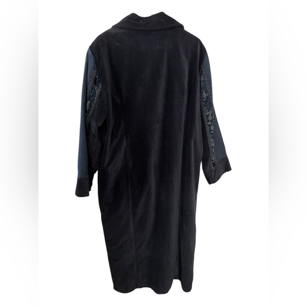 Vintage Gothic Newport News Embroidered Black & Deep Blue Velvet Coat | Size M - Picture 2 of 10